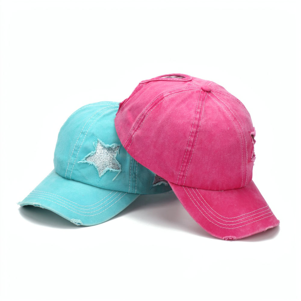 Vintage Outdoor Fashion - Topi Baseball dengan Hiasan Bintang Berkilauan,