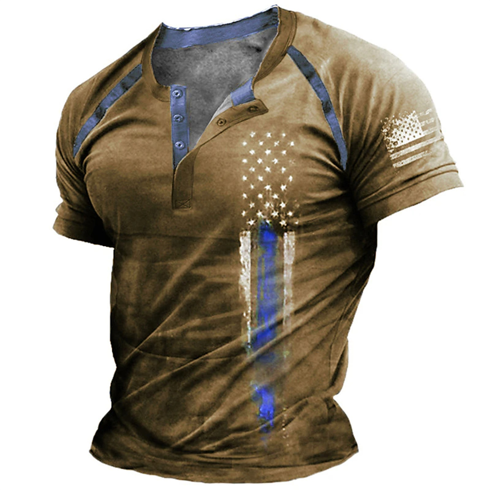 Kaos Henry Pria Motif Bendera  - Vintage Fashion Jersey ulasan dan harga