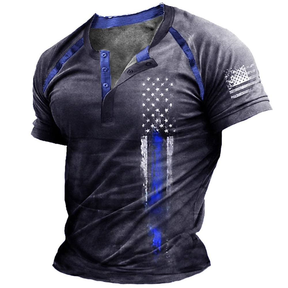 Kaos Henry Pria Motif Bendera  - Vintage Fashion Jersey ulasan dan harga