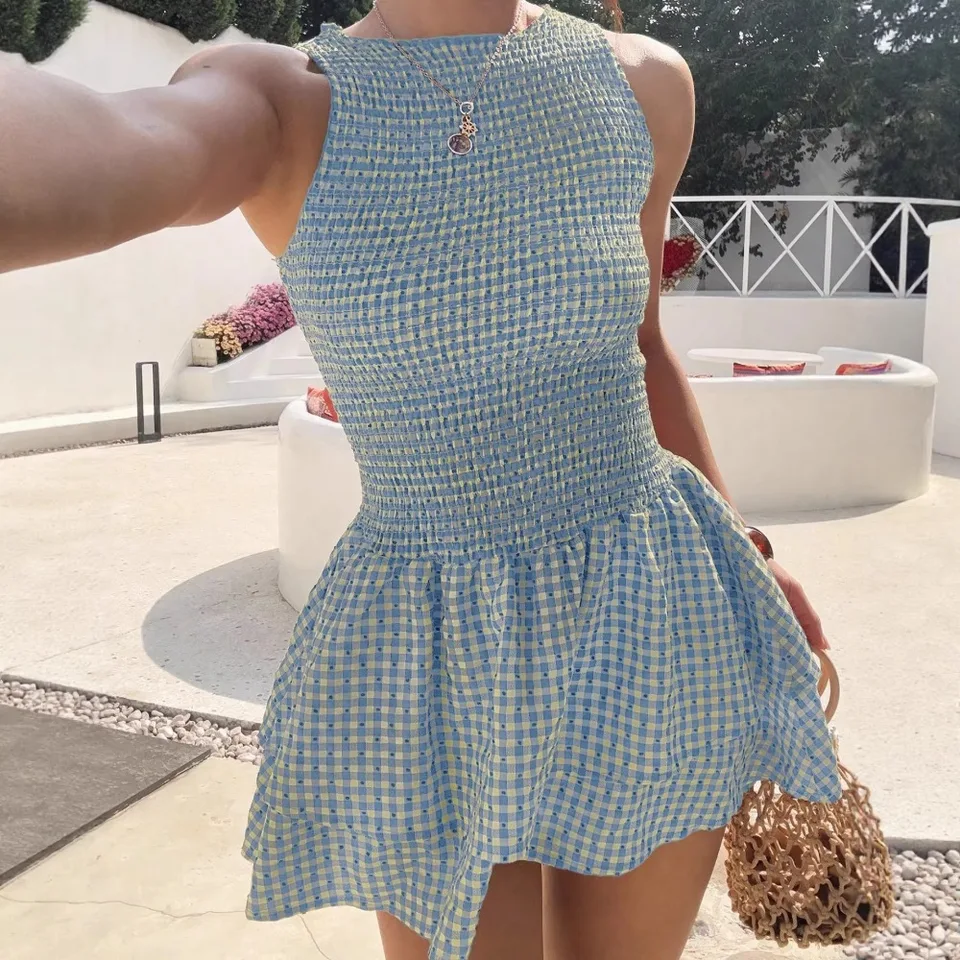 Gaun mini tanpa lengan model A - Vintage Fashion Dresses ulasan dan harga