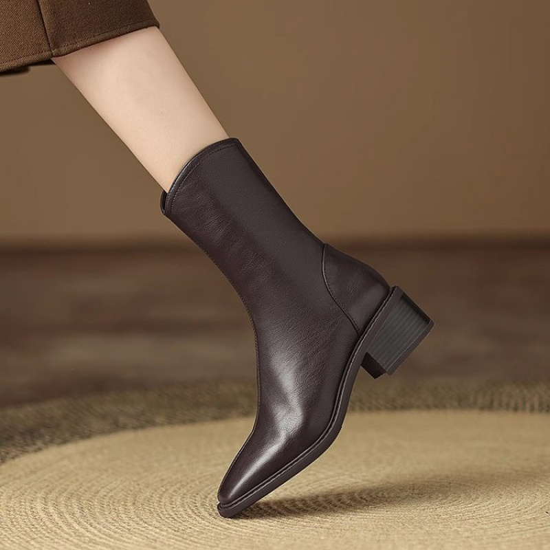 Sepatu bot kulit wanita dengan - Vintage Fashion Dresses ulasan dan harga